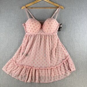 Just Sexy Lingerie Babydoll Set 1X Pink Polka Dot Sheer NWT Plus Size